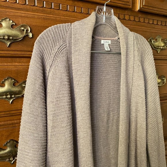 L.L. Bean Womens Knit Open Front Cardigan 100% Cotton Taupe Neutral Minimalist - Picture 4 of 9